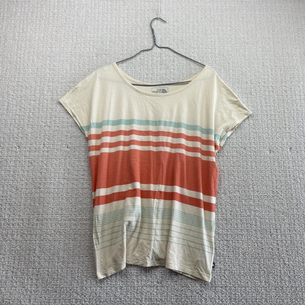 The North Face Off-White / Pastel Striped T Shirt Women’s L Outdoor Retro Boho